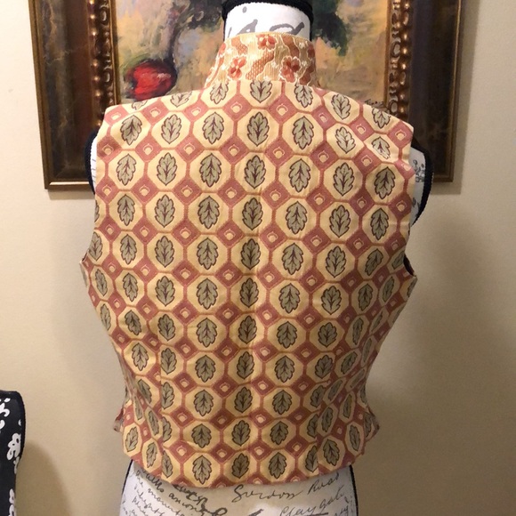 Tapp NY Vintage lined mixed brocade fabric zipper with bead pull sleeveless vest - Picture 8 of 16
